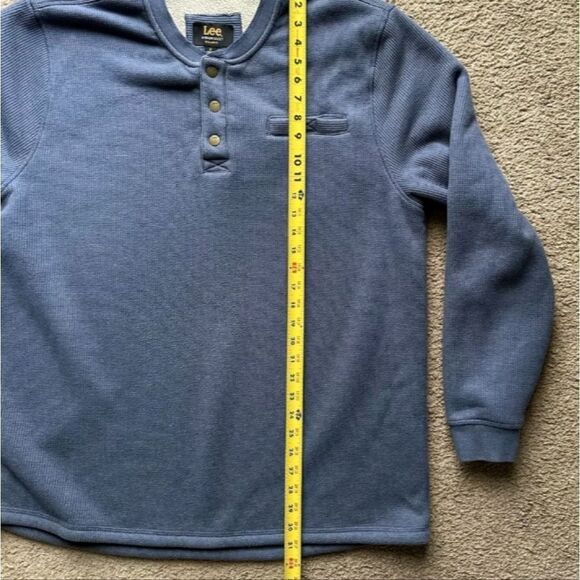 LEE Premium Select Thermal Sweater Mens XL Sherpa Lined Regular Fit Henley Blue - Picture 9 of 9